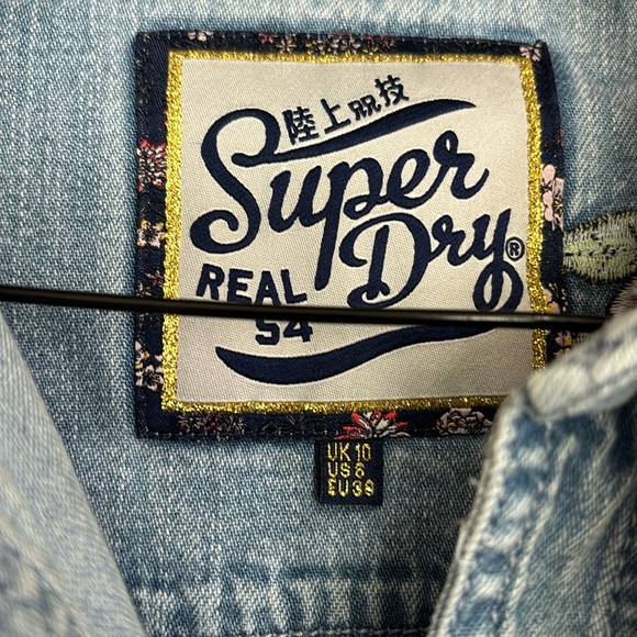 Superdry Real 54 oversized denim rose embroidered western shirt dress. NWT - Picture 3 of 7